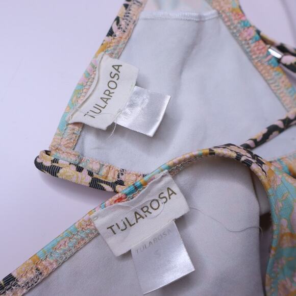 TULAROSA Two-Piece Set String Bikini Floral Green Halter Side Tie Women's XS/S - Picture 8 of 9